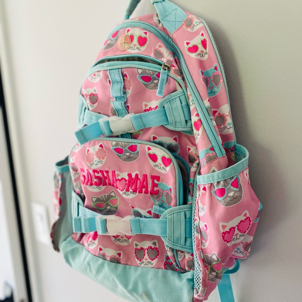 POTTERY BARN KIDS MACKENZIE PINO CAT BACKPACK, LARGE PINK/BLUE